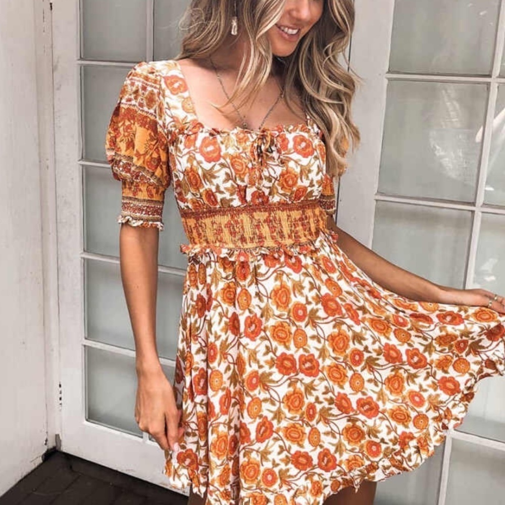 Boho Square neck floral retro summer dress Small - Picture 2 of 12